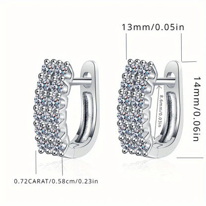 925 Sterling Silver Moissanite Double Row Stud Earrings 0.72ct x2 Simple