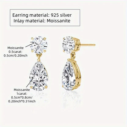925 Sterling Silver 1.5 Ct Moissanite Drop Earrings For Men Women
