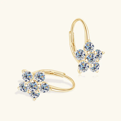 925 Sterling Silver Moissanite Flower Hoop Earrings D0.60CT Bridal Gift