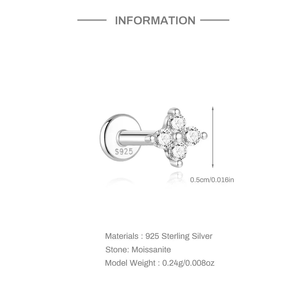 925 Sterling Silver Mini Moissanite Four-Claw Screw Stud Earrings For Women