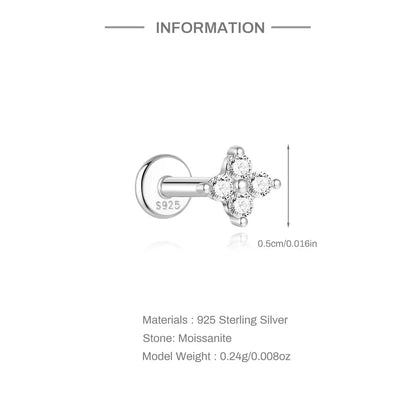 925 Sterling Silver Mini Moissanite Four-Claw Screw Stud Earrings For Women