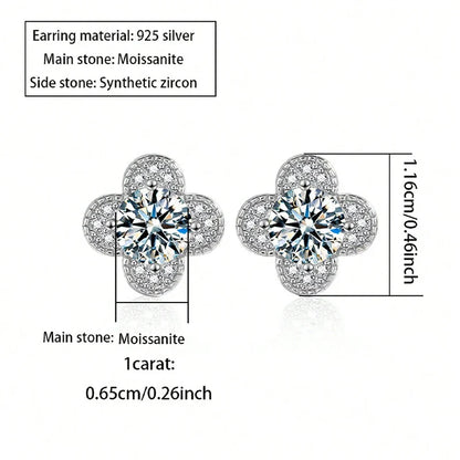 925 Sterling Silver 2ct Moissanite Four-Leaf Clover Stud Earrings Women