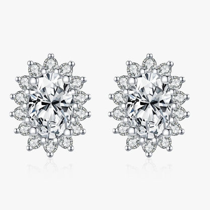 925 Sterling Silver Moissanite Halo Stud Earrings Bridal Wedding Engagement