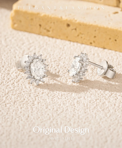 925 Sterling Silver Moissanite Halo Stud Earrings Bridal Wedding Engagement