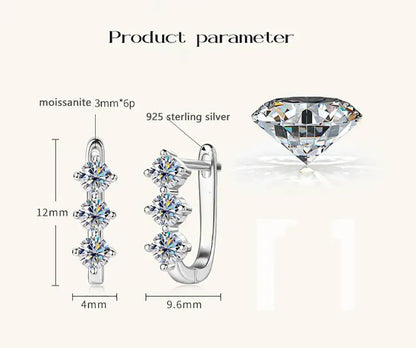 925 Sterling Silver Moissanite Hoop Earrings.1ct 6D For Women Valentine Gift
