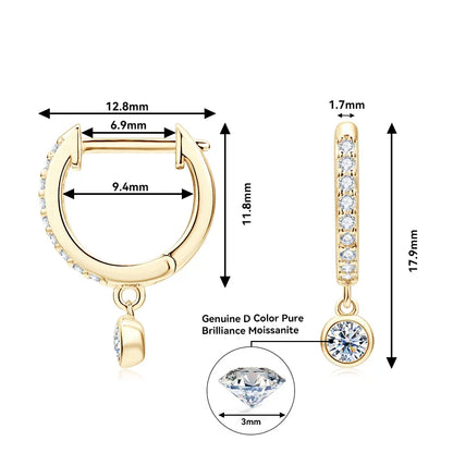 925 Sterling Silver Moissanite Huggie Hoop Earrings 3mm Bezel Set