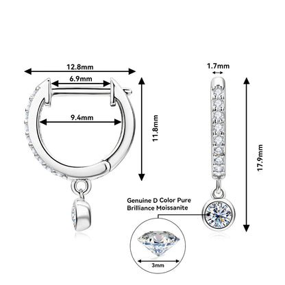 925 Sterling Silver Moissanite Huggie Hoop Earrings 3mm Bezel Set