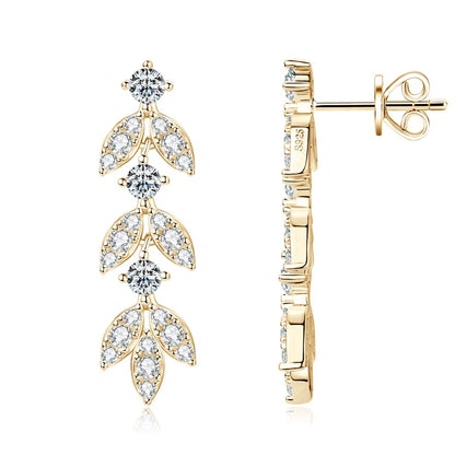 925 Sterling Silver Moissanite Leaf Drop Earrings For Women Anti-Allergy Gift