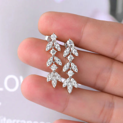 925 Sterling Silver Moissanite Leaf Drop Earrings For Women Anti-Allergy Gift