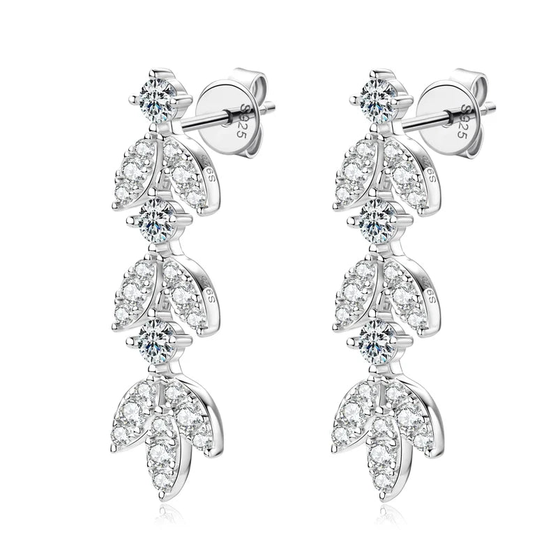 925 Sterling Silver Moissanite Leaf Drop Earrings For Women Anti-Allergy Gift