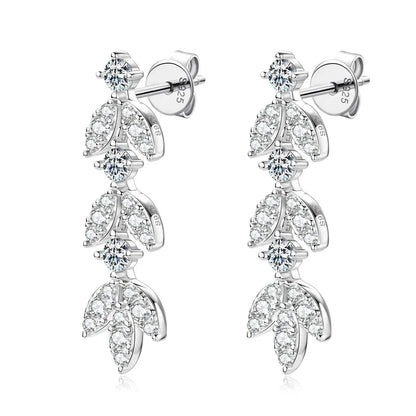 925 Sterling Silver Moissanite Leaf Drop Earrings For Women Anti-Allergy Gift