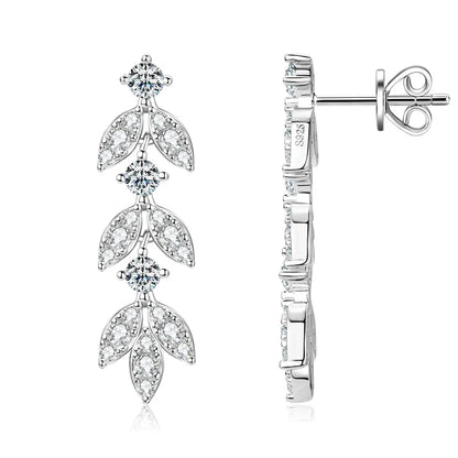 925 Sterling Silver Moissanite Leaf Drop Earrings For Women Anti-Allergy Gift