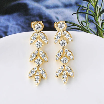 925 Sterling Silver Moissanite Leaf Drop Earrings For Women Anti-Allergy Gift