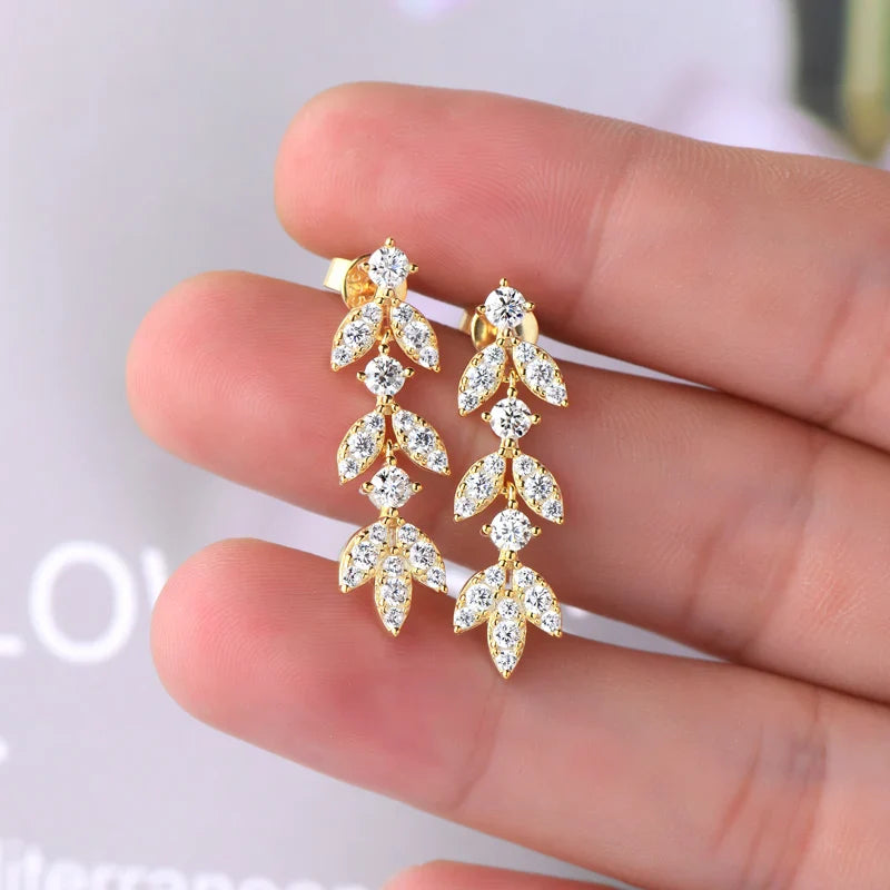 925 Sterling Silver Moissanite Leaf Drop Earrings For Women Anti-Allergy Gift