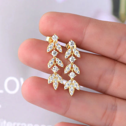 925 Sterling Silver Moissanite Leaf Drop Earrings For Women Anti-Allergy Gift