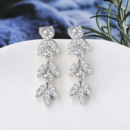 925 Sterling Silver Moissanite Leaf Drop Earrings For Women Anti-Allergy Gift