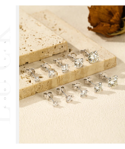925 Sterling Silver Moissanite Round Stud Earrings D Color Sparkling