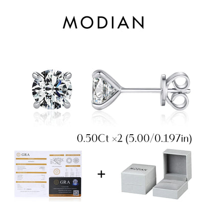 925 Sterling Silver Moissanite Round Stud Earrings D Color Sparkling