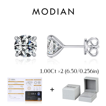 925 Sterling Silver Moissanite Round Stud Earrings D Color Sparkling