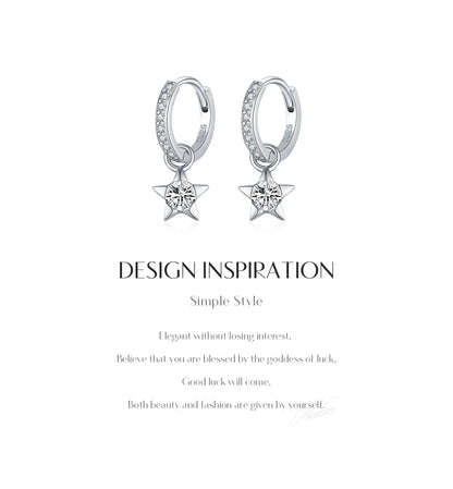 925 Sterling Silver Moissanite Star Hoop Earrings D Color Shiny For Women