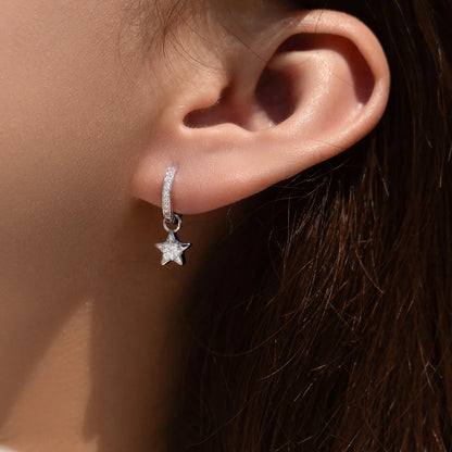 925 Sterling Silver Moissanite Star Hoop Earrings D Color Shiny For Women
