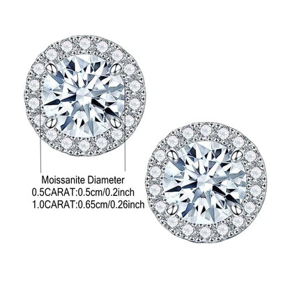 925 Sterling Silver Moissanite Stud Earrings 0.5/1 Ct Round Screw Unisex