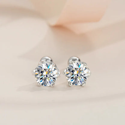 925 Sterling Silver Moissanite Stud Earrings 0.5-1ct Pair 6-Claw Screw Back