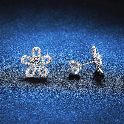 925 Sterling Silver Moissanite Stud Earrings 0.5ct x2 Five-Leaf Flower