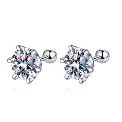 925 Sterling Silver Moissanite Stud Earrings 0.5-1ct Pair 6-Claw Screw Back