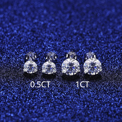 925 Sterling Silver Moissanite Stud Earrings 0.5CT 1CT Women Classic