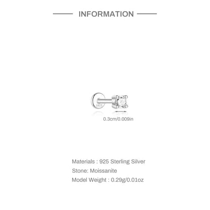 925 Sterling Silver Moissanite Stud Earrings Screw Back Four Claw Small Classic Fashion Jewelry