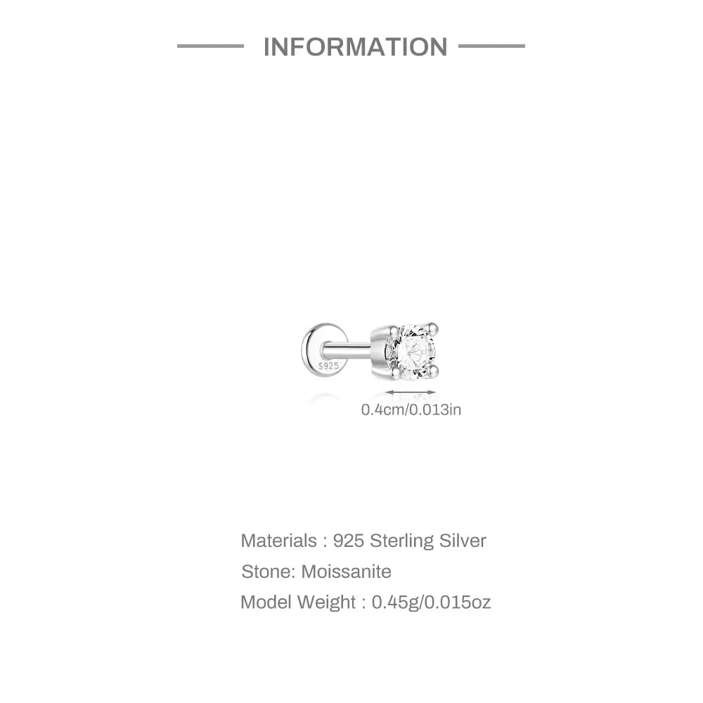 925 Sterling Silver Moissanite Stud Earrings Screw Back Four Claw Small Classic Fashion Jewelry