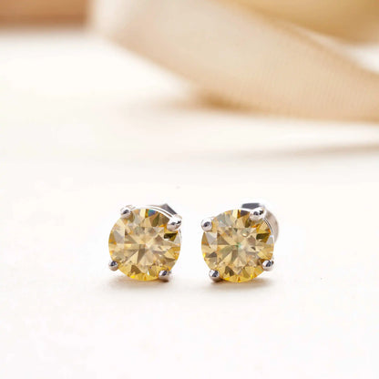 925 Sterling Silver Moissanite Stud Earrings 0.5-1Ct VVS1 Light Yellow