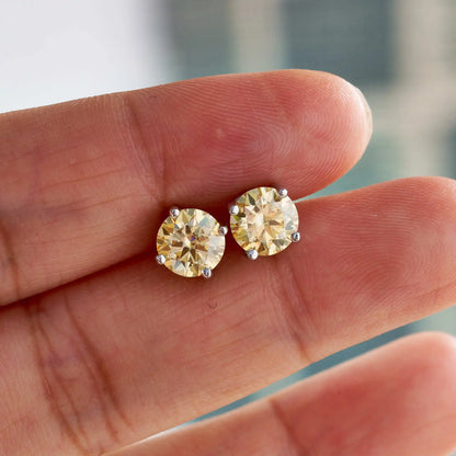 925 Sterling Silver Moissanite Stud Earrings 0.5-1Ct VVS1 Light Yellow