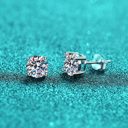 925 Sterling Silver Moissanite Stud Earrings - Round 1ctw Engagement Gift