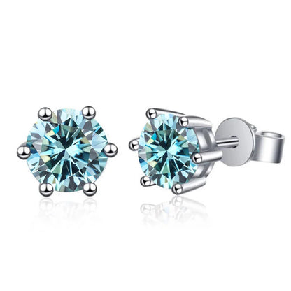 925 Sterling Silver Moissanite Stud Earrings Round VVS1 Pink Yellow Gift
