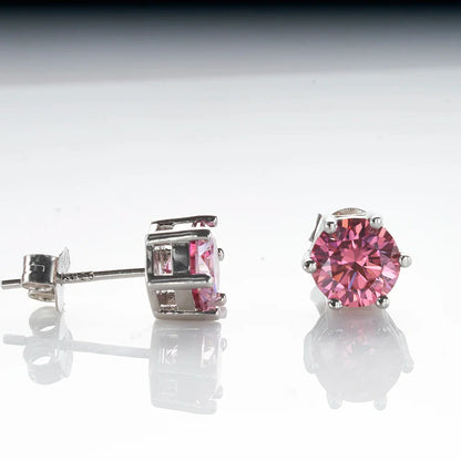925 Sterling Silver Moissanite Stud Earrings Round VVS1 Pink Yellow Gift