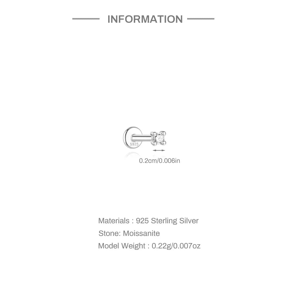 925 Sterling Silver Moissanite Stud Earrings Screw Back Four Claw Small Classic Fashion Jewelry