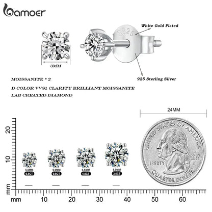 925 Sterling Silver Moissanite Stud Earrings VVS1 Lab Diamond Gift Unisex Party