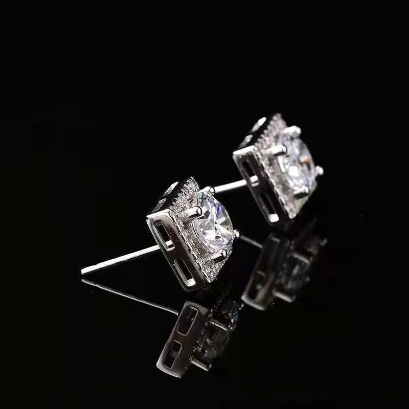 925 Sterling Silver Square Moissanite Stud Earrings 0.5-1 Ct Couples