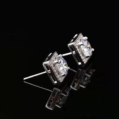 925 Sterling Silver Square Moissanite Stud Earrings 0.5-1 Ct Couples