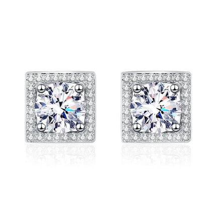 925 Sterling Silver Square Moissanite Stud Earrings 0.5-1 Ct Couples