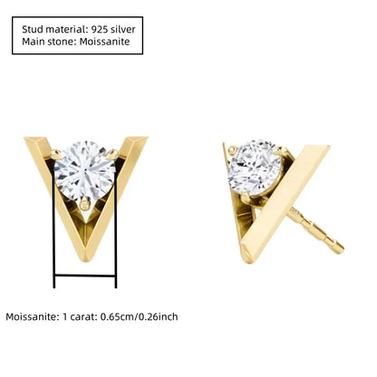 925 Sterling Silver V-Shaped 2-Carat (1ctx2) Moissanite Stud Earrings Unisex