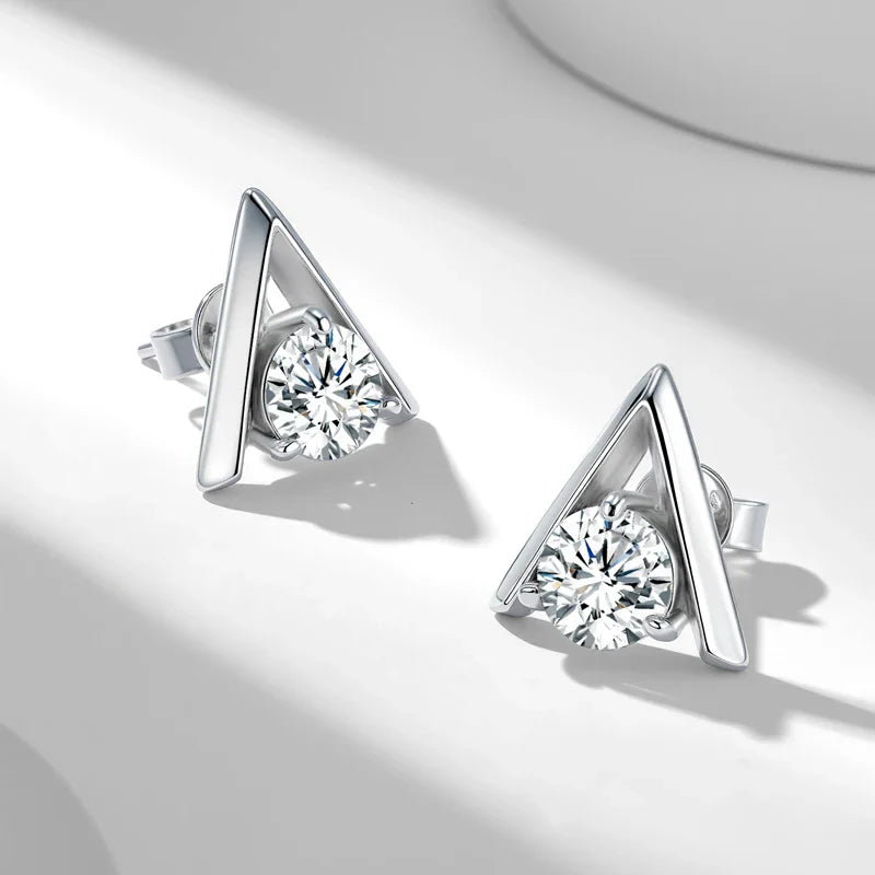 925 Sterling Silver V-Shaped 2-Carat (1ctx2) Moissanite Stud Earrings Unisex