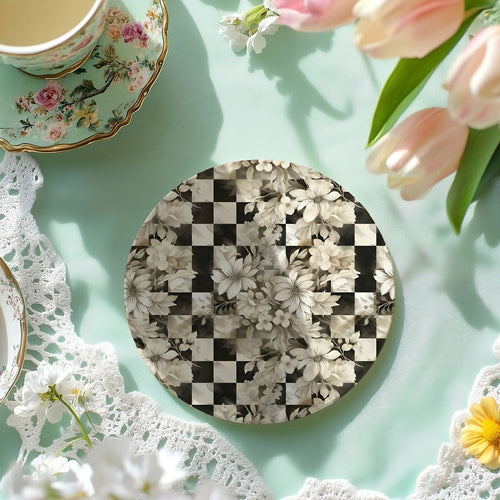 Spring Ceramic Coasters Set of 4 Courtly Check Designs Absorbent Drink Coasters for Table Protection