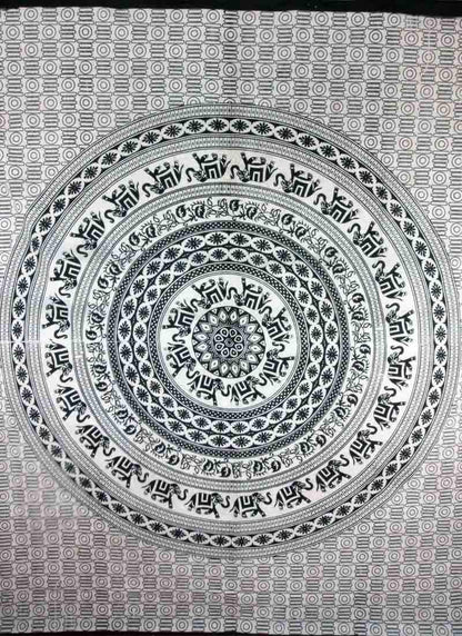 Beige Black Elephant Mandala Tapestry For Bedroom Decor