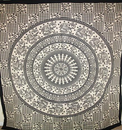Black Elephant Chakra Mandala Tapestry Wall Hanging