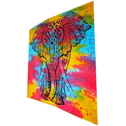 Indian Bohemian Elephant Tapestry Full Size Wall Art