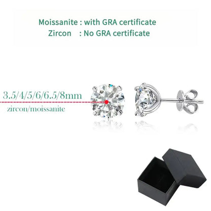 GRA GIA Certified Moissanite Stud Earrings 0.2-2CT VVS1 4-Claw Sterling S925