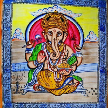 Ganesha Pastel Lotus Tapestry With Tassels Wall Double